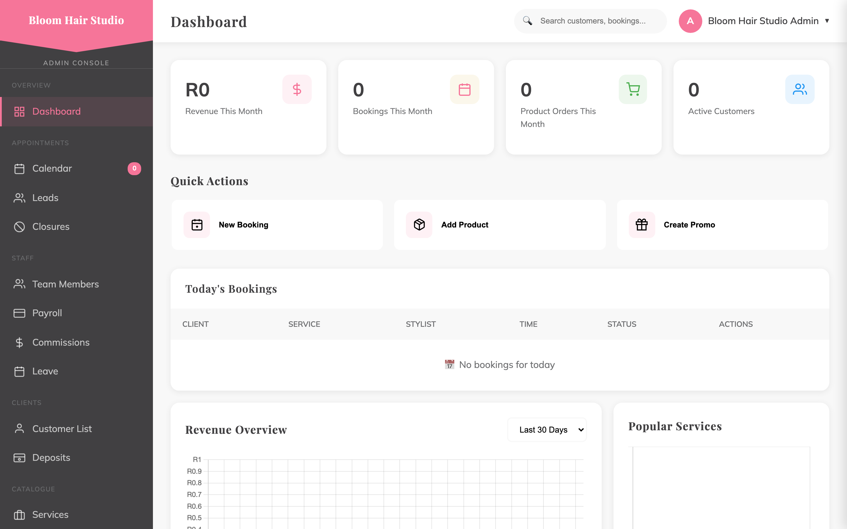 BlowOut admin dashboard